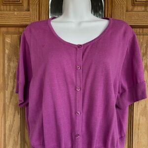 💚3/$25 Jessica London Women's Magenta Button-Up Cardigan